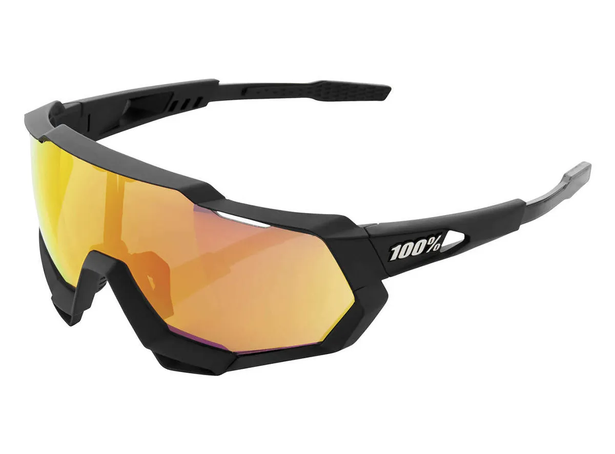 100% Speedtrap Performance Sunglasses - Soft Tact Black-Hiper Red Multilayer Mirror Lens