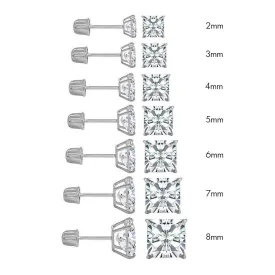 14E00010. - 14 Karat White Gold Screw Backing Square Stud Earring