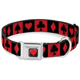 Alice in Wonderland Heart Full Color Black/Red Seatbelt Buckle Collar - Alice in Wonderland Card Suits Red/Black