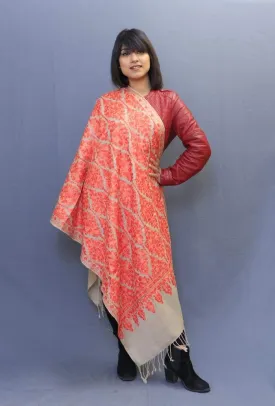 Beige Colour Stole With Kashmiri Embroidery Compliments The Wearer For Owning A Unique Accessory.