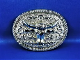 Belt Buckle - Silver Tone Longhorn Head