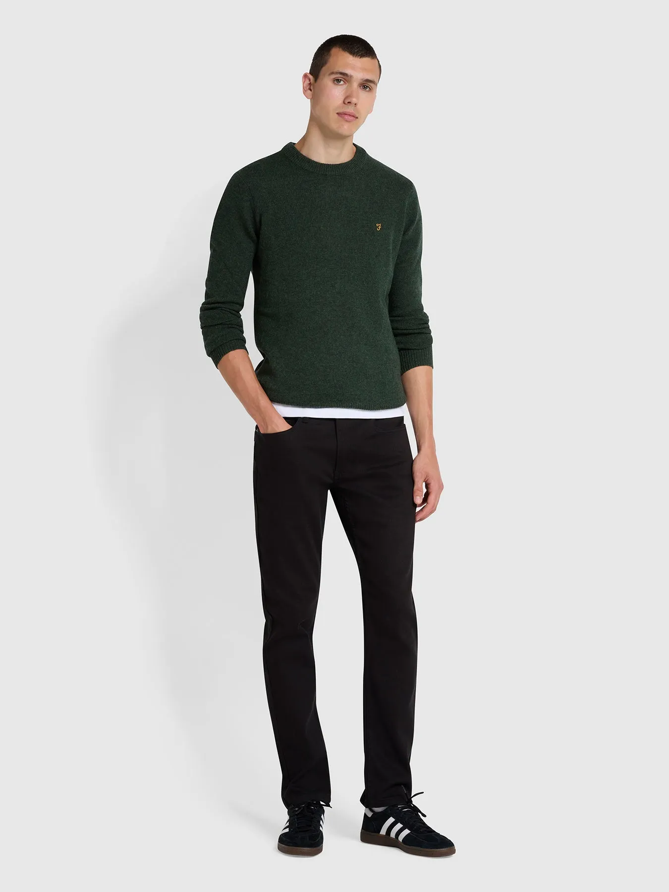 Birchall Crew Neck Lambswool Sweater In Evergreen