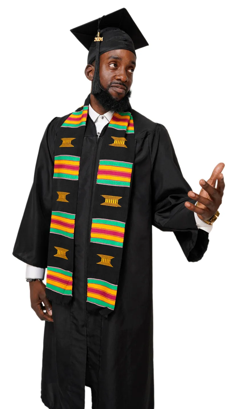 Black and Gold Hand Woven Kente Cloth Graduation Stole / Sash DP2169BLK