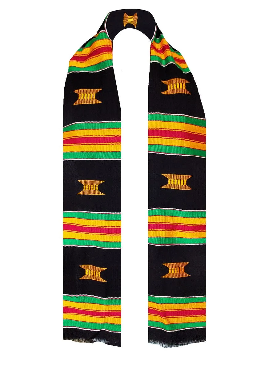 Black and Gold Hand Woven Kente Cloth Graduation Stole / Sash DP2169BLK