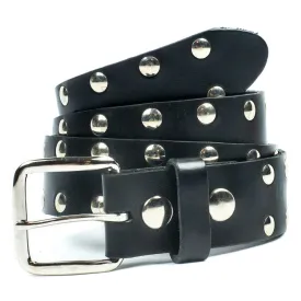 Black Leather Belt w/ 2 Rows of Silver Flat Studs