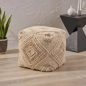 Boho Wool and Cotton Ottoman Pouf - NH323903