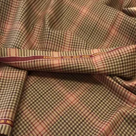 Brown/Light Brown With Red Check Onyx Super 100's Luxury Jacketing And Suiting's