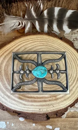 BUCKLE UP Silver and Turquoise Large Belt Buckle