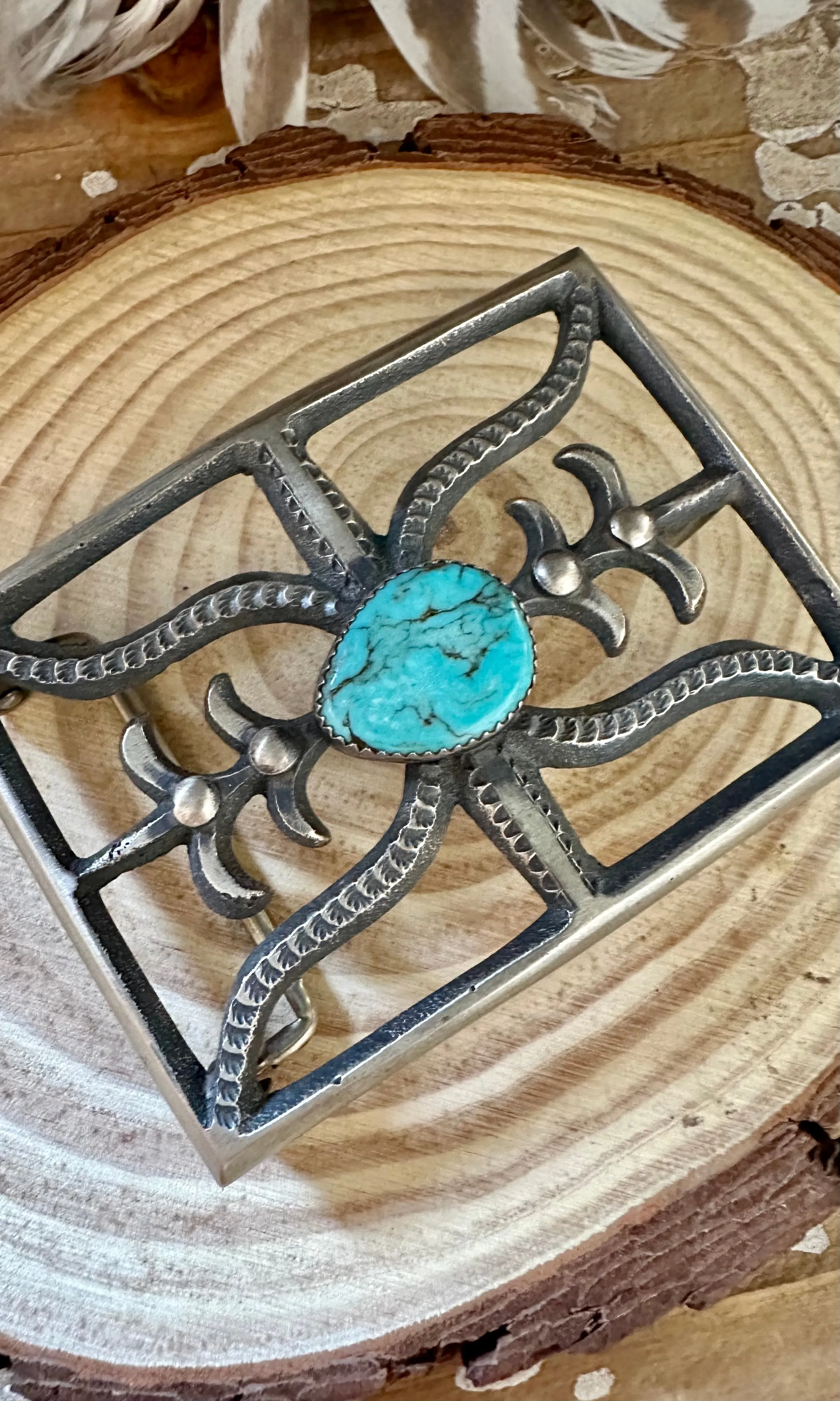 BUCKLE UP Silver and Turquoise Large Belt Buckle