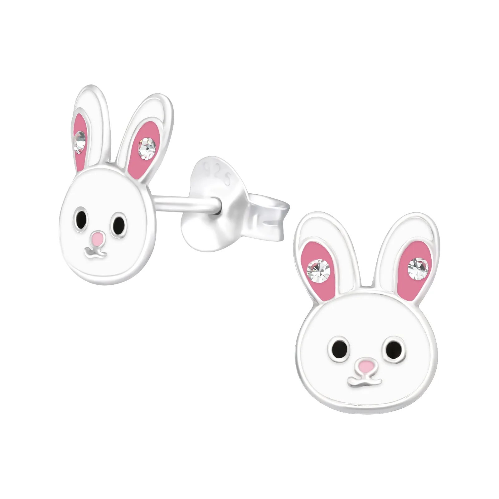 Bunny Rabbit Stud Earrings w/Crystal in Sterling Silver