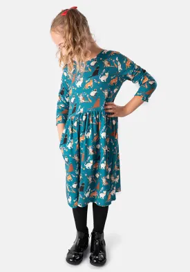 Children's Playful Cats Print Dress (Sheba)