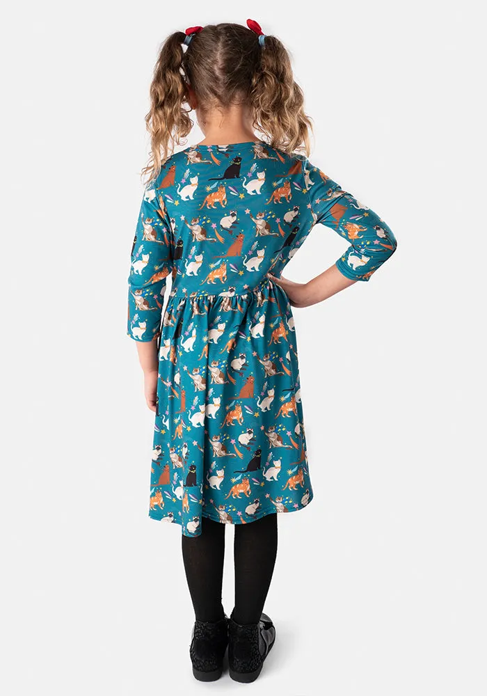 Children's Playful Cats Print Dress (Sheba)