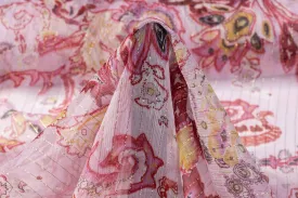 Crinkled Metallic Silk Chiffon - Pink