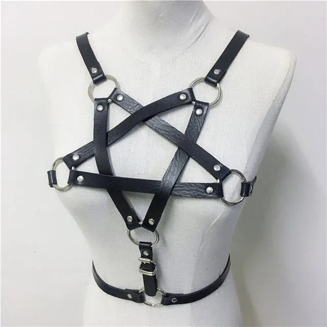 'Envy' Faux Leather Star Harness and O Ring Belt.