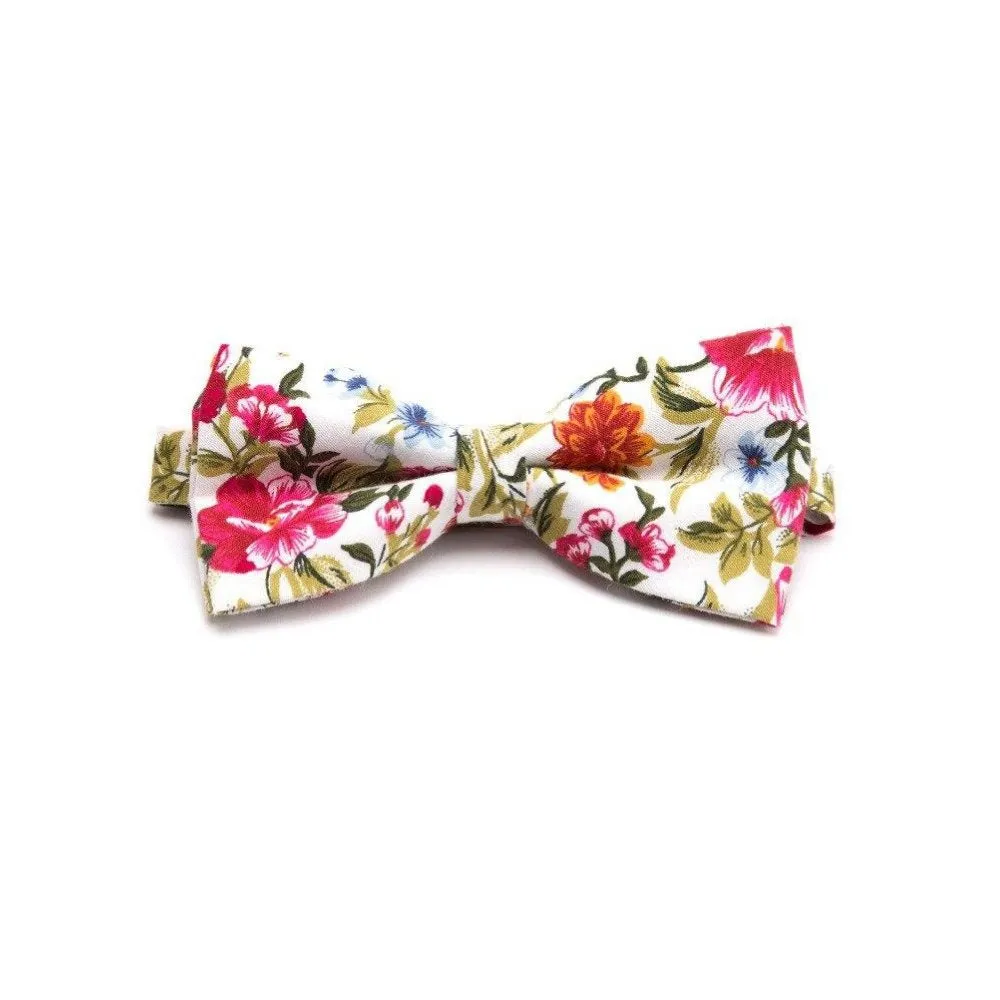 Flowered Cotton Bow Tie Pre-Tied