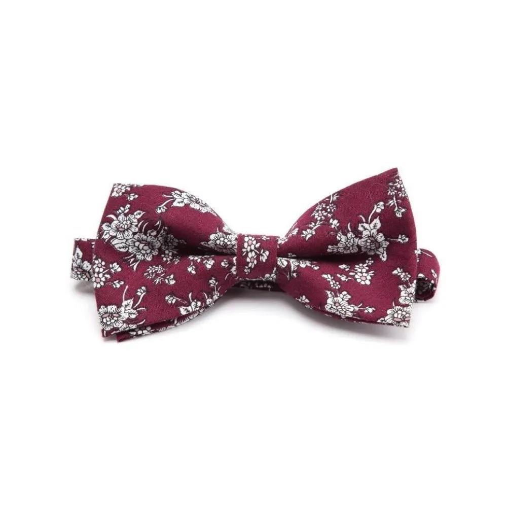 Flowered Cotton Bow Tie Pre-Tied