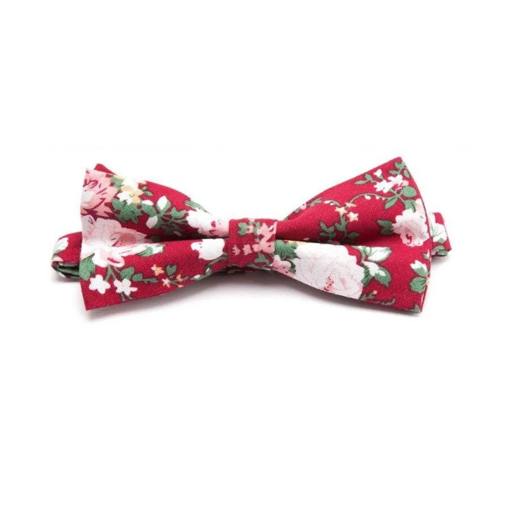 Flowered Cotton Bow Tie Pre-Tied