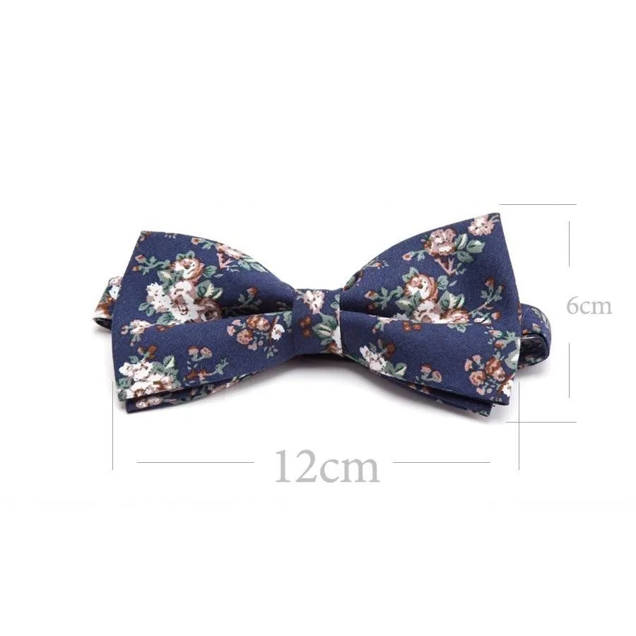 Flowered Cotton Bow Tie Pre-Tied