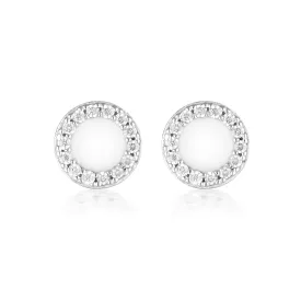 Georgini Enamel Stud Earrings - Silver/White