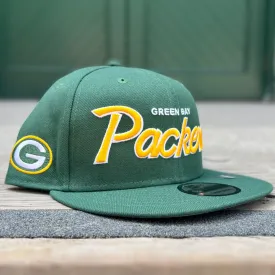 Green Bay Packers NFL Script Logo Patch 9Fifty Snapback (Green)