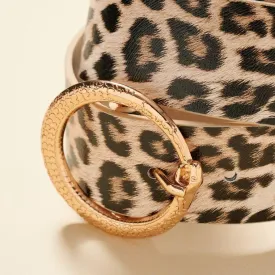 LEOPARD Color Round Metal Buckle Animal Faux Leather Belt