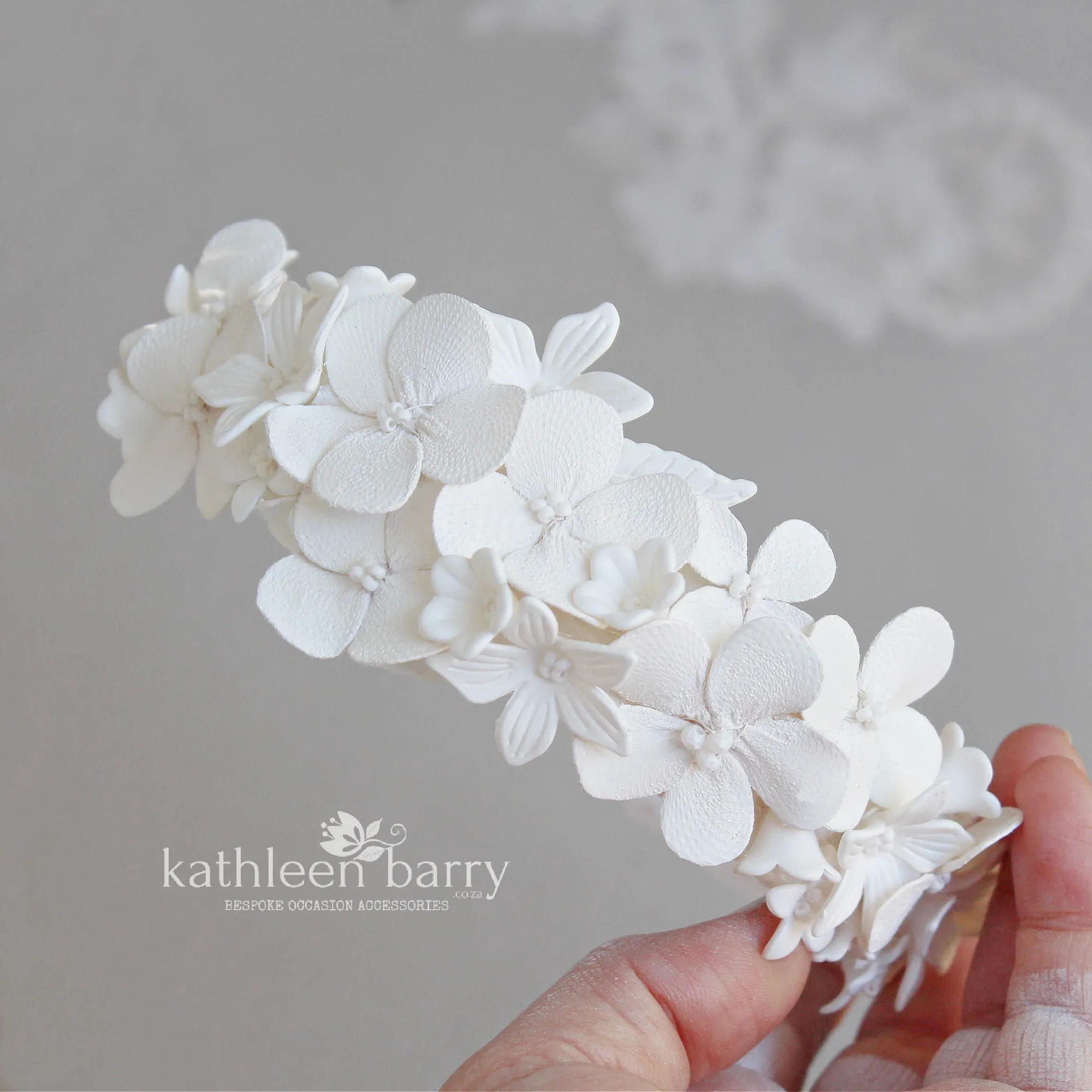 Nicola Floral headband for Nicola - Flat matte white - Color options available.