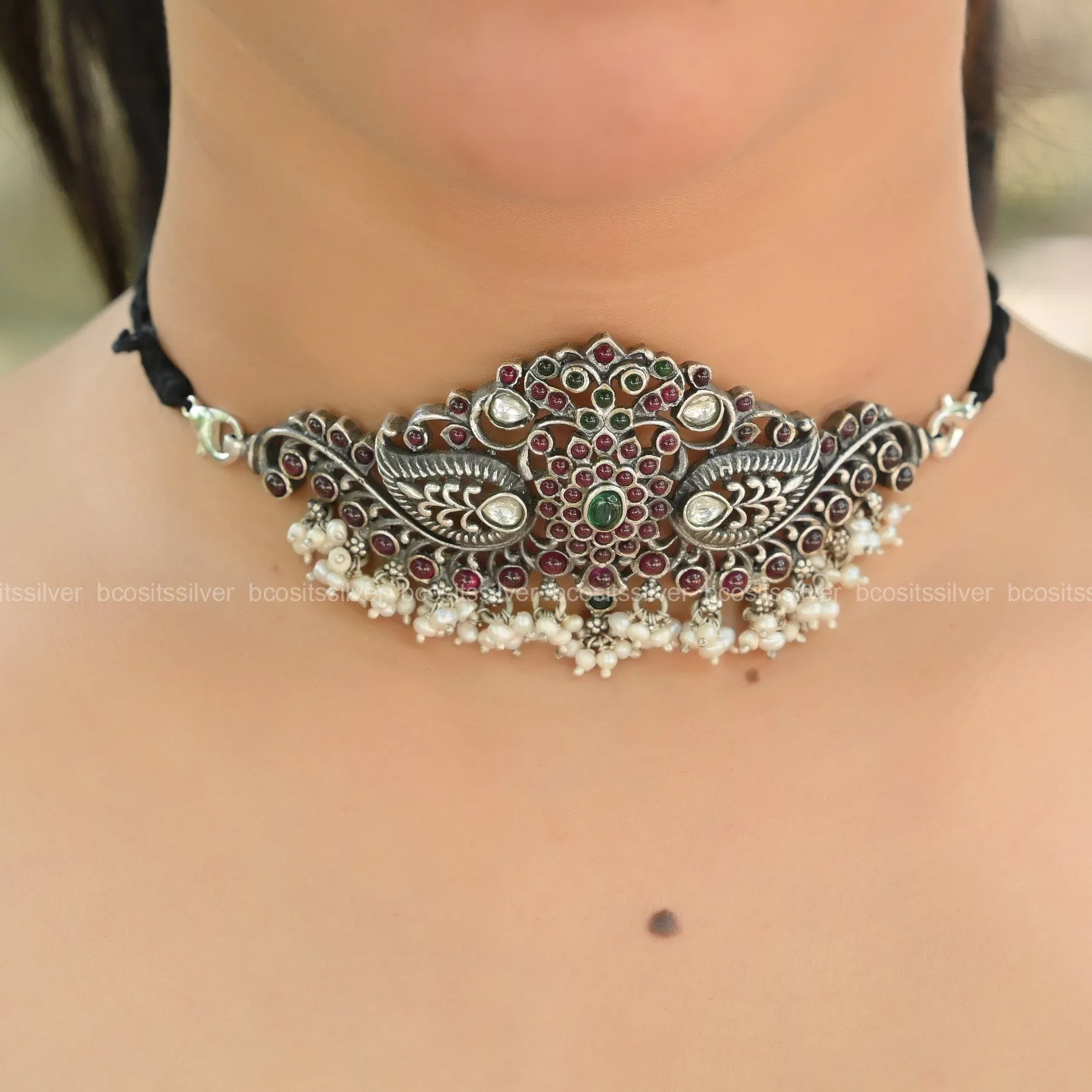 OXIDIZED MANGO LEAF CHOKER - 1332