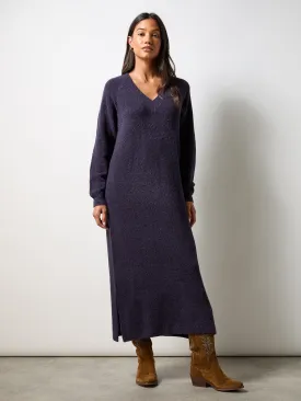 Petite Navy V-Neck Textured Knit Dress