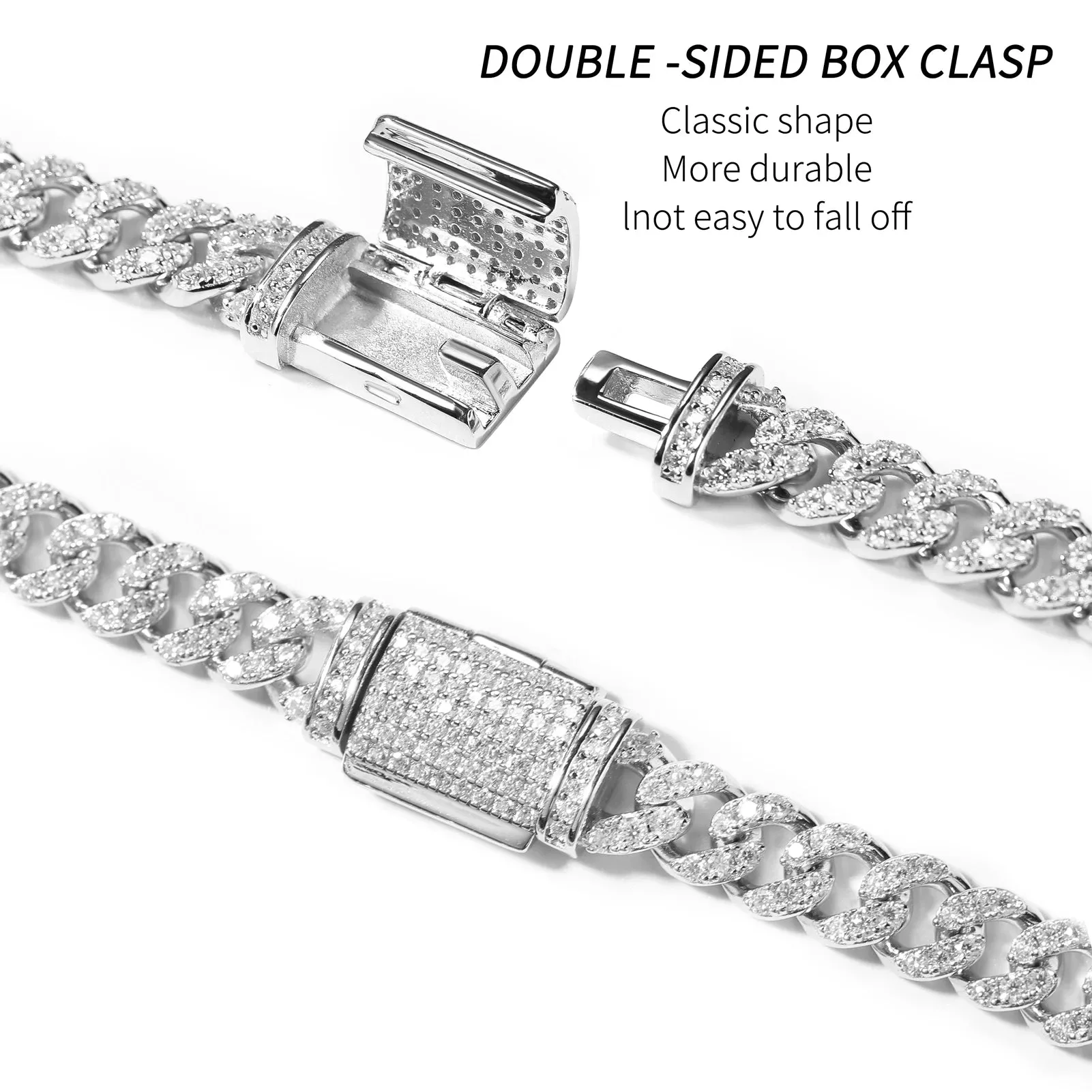 S925 6mm Cuban Chain Miami Sterling Silver Necklace Plated Moissanite Stone Dimond