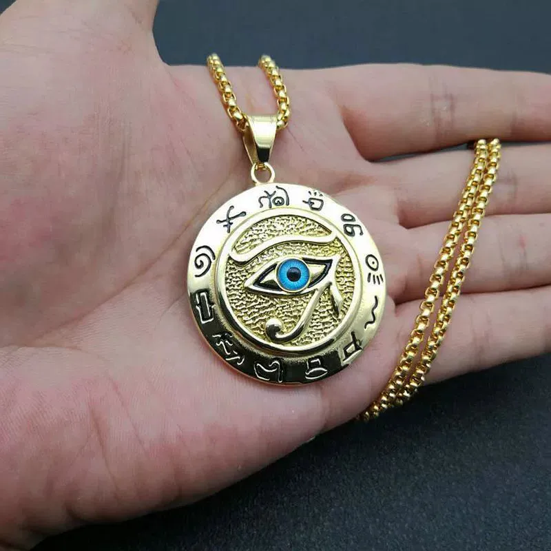 Stylish Stainless Steel Pendant with an Ancient Egyptian-Inspired Eagle Head and Eye Design